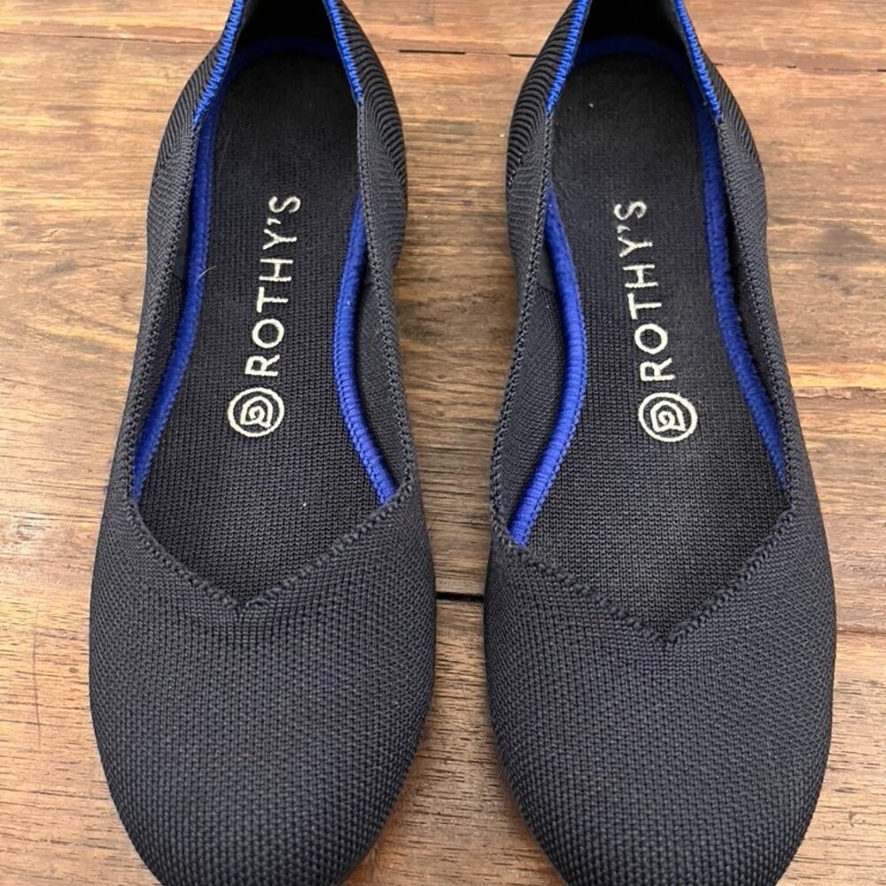 Rothy's The Flat Round Toe Ballet Flats Black Knit Quiet Luxury Size 8